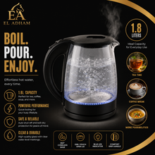 1.8 L Electric Glass Water Kettle with Auto Shut-Off, Black