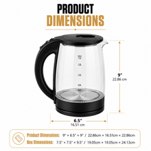 1.8 L Electric Glass Water Kettle with Auto Shut-Off, Black