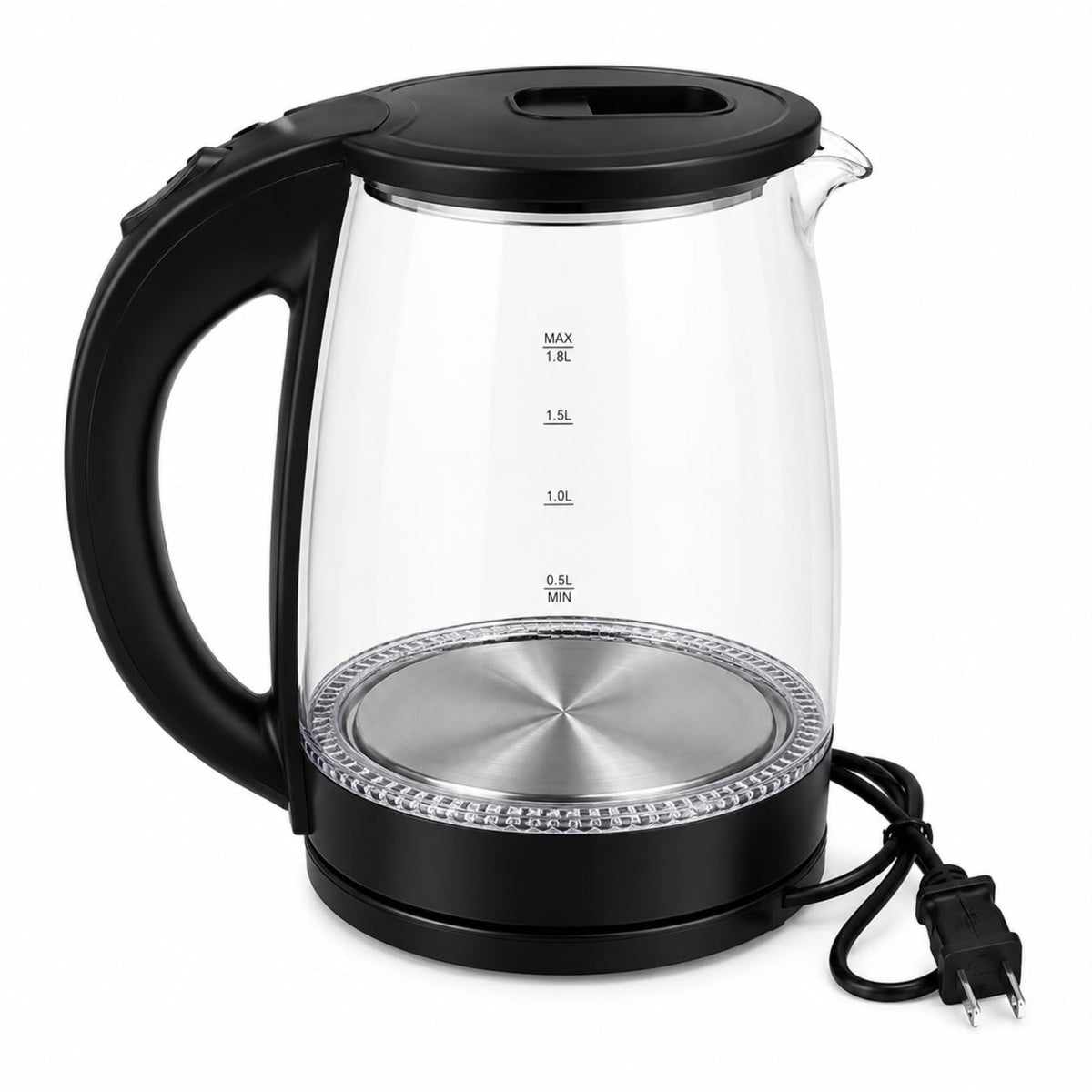 1.8 L Electric Glass Water Kettle with Auto Shut-Off, Black