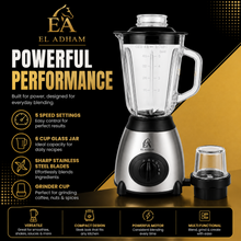 500 W Electric Blender with 6-Cup Glass Jar and Grinder Attachment, 5 Speeds