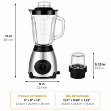 500 W Electric Blender with 6-Cup Glass Jar and Grinder Attachment, 5 Speeds