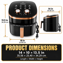 E3-Bester 110V Electric Basket Air Fryer with Dual Manual Controls & Built-In Cooking Guide – Black & Copper