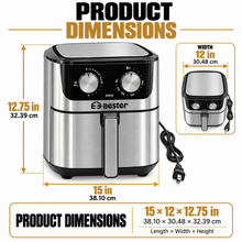 E3-Bester Stainless Steel Air Fryer with Dual Manual Controls & Pull-Out Basket – Black & Silver