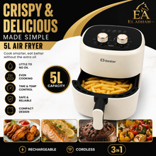 5 L Electric Air Fryer with Adjustable Temperature and Timer, Cream, 1200 W