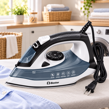 E3-Bester Electric Steam Iron with Adjustable Temperature, Steam Burst, Spray & Self-Clean – White/Gray
