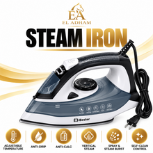 E3-Bester Electric Steam Iron with Adjustable Temperature, Steam Burst, Spray & Self-Clean – White/Gray