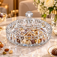 Premium Clear Crystal-Style Covered Serving Bowl with Lid – Medium Candy, Dessert & Snack Bowl, 9.75"