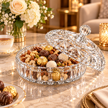 Premium Clear Crystal-Style Covered Serving Bowl with Lid – Medium Candy, Dessert & Snack Bowl, 9.75"