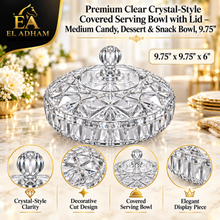 Premium Clear Crystal-Style Covered Serving Bowl with Lid – Medium Candy, Dessert & Snack Bowl, 9.75"