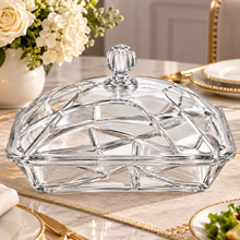 Elegant Clear Crystal-Style Square Covered Serving Dish with Decorative Lid & Knob – 10.5"