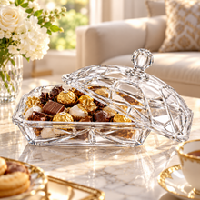 Elegant Clear Crystal-Style Square Covered Serving Dish with Decorative Lid & Knob – 10.5"