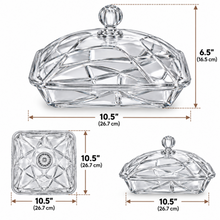 Elegant Clear Crystal-Style Square Covered Serving Dish with Decorative Lid & Knob – 10.5"