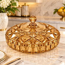 Premium Amber Covered Serving Bowl with Lid – Decorative Candy, Dessert & Snack Bowl, Large 12.25"