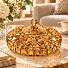 Premium Amber Covered Serving Bowl with Lid – Decorative Candy, Dessert & Snack Bowl, Large 12.25"