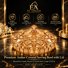 Premium Amber Covered Serving Bowl with Lid – Decorative Candy, Dessert & Snack Bowl, Large 12.25"