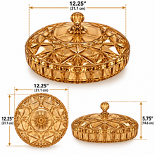 Premium Amber Covered Serving Bowl with Lid – Decorative Candy, Dessert & Snack Bowl, Large 12.25"