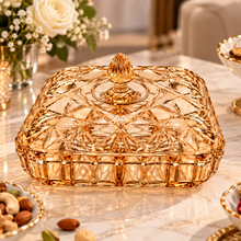 Luxury Light Amber Cut-Pattern Covered Serving Dish with Decorative Lid – 10" Square