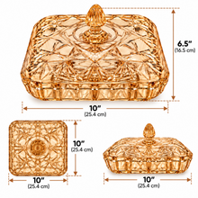 Luxury Light Amber Cut-Pattern Covered Serving Dish with Decorative Lid – 10" Square