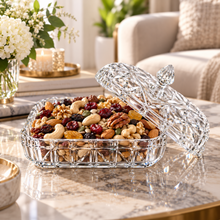 Elegant Clear Crystal-Style Covered Serving Dish with Lid – Decorative Geometric Cut Design, 11.75" Square