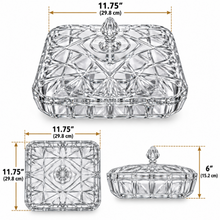 Elegant Clear Crystal-Style Covered Serving Dish with Lid – Decorative Geometric Cut Design, 11.75" Square