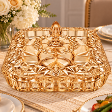 Elegant Light Amber Crystal-Style Square Covered Serving Dish with Decorative Lid – Large, 11.75 Inch