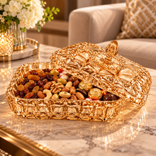 Elegant Light Amber Crystal-Style Square Covered Serving Dish with Decorative Lid – Large, 11.75 Inch
