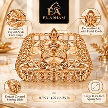 Elegant Light Amber Crystal-Style Square Covered Serving Dish with Decorative Lid – Large, 11.75 Inch
