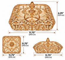 Elegant Light Amber Crystal-Style Square Covered Serving Dish with Decorative Lid – Large, 11.75 Inch