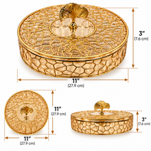 Luxury Round Gold Covered Serving Dish with Ginkgo Leaf Handle – Decorative Candy & Dessert Box, 11"