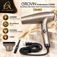 GROVIN Professional 2200W Brushless Hair Dryer with Concentrator Nozzle – 110V
