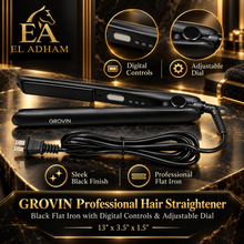 GROVIN Professional Hair Straightener – Black Flat Iron with Digital Controls & Adjustable Dial