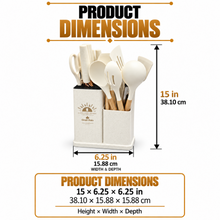 19-Piece Cream Kitchen Utensil & Knife Set with 15-Inch Dual-Compartment Countertop Organizer