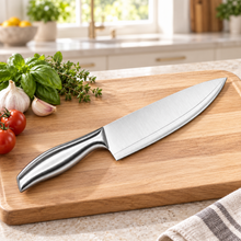 8-Inch Stainless Steel Chef’s Knife with Sculpted Metal Handle