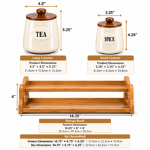 7-Piece Cream Tea, Coffee, Sugar & Spice Canister Set with Wooden Lids & Storage Stand