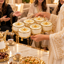 6-Piece Ivory Cream & Gold Covered Serving Bowl Set with Crystal-Style Knobs and Metal Display Stand