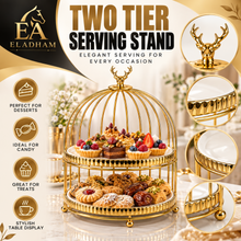 Luxury Gold 2-Tier Serving Stand with Decorative Birdcage Frame – Round Dessert & Display Stand, 10.25" x 15.5"