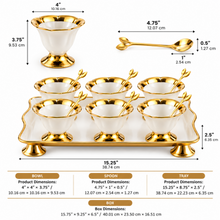 Luxury White & Gold 6-Piece Pedestal Dessert Bowl Set with Decorative Spoons & Raised Serving Tray