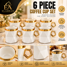 Premium 6-Piece Cream Mug Set with Polished Gold-Tone Trim & Geometric Handles