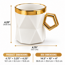 Premium 6-Piece Cream Mug Set with Polished Gold-Tone Trim & Geometric Handles