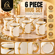 Premium 6-Piece Cream & Gold Mug Set with Polished Gold Trim and Decorative Gold Handles