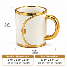 Premium 6-Piece Cream & Gold Mug Set with Polished Gold Trim and Decorative Gold Handles