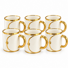 Premium 6-Piece Cream & Gold Mug Set with Polished Gold Trim and Decorative Gold Handles