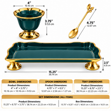Luxury 6-Piece Emerald Green & Gold Pedestal Dessert Bowl Set with Spoons & Serving Tray
