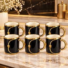 Elegant 6-Piece Black & Gold Coffee Mug Set with Ornamental Gold Design