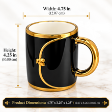 Elegant 6-Piece Black & Gold Coffee Mug Set with Ornamental Gold Design