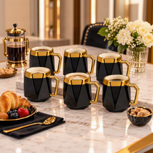 Premium 6-Piece Geometric Coffee Mug Set – Black & Gold with Statement Handles