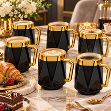 Premium 6-Piece Geometric Coffee Mug Set – Black & Gold with Statement Handles