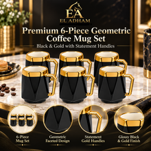 Premium 6-Piece Geometric Coffee Mug Set – Black & Gold with Statement Handles
