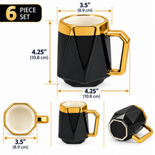 Premium 6-Piece Geometric Coffee Mug Set – Black & Gold with Statement Handles