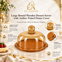 Large Round Wooden Dessert Server with Amber-Tinted Dome Cover – Covered Cake, Pastry & Dessert Display